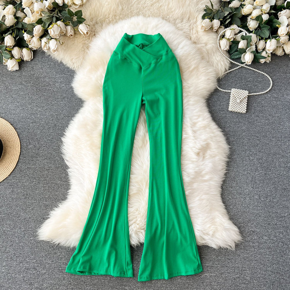 Popular ins wear casual pants for women niche style popular high waist silm micro flare pants sexy show figure yoga pants