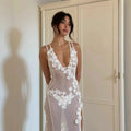 fashion new arrival women's v necklacepatchwork sleeveless waist cut out lace dress