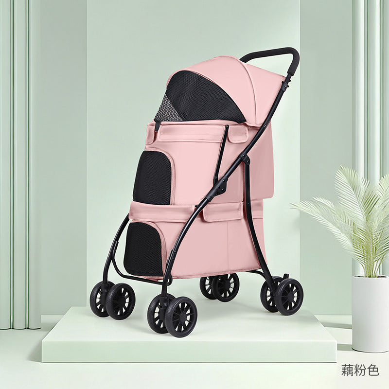 Double-layer pet stroller - lightweight, foldable, for small to medium dogs and cats - outdoor walking cart for dogs and cats