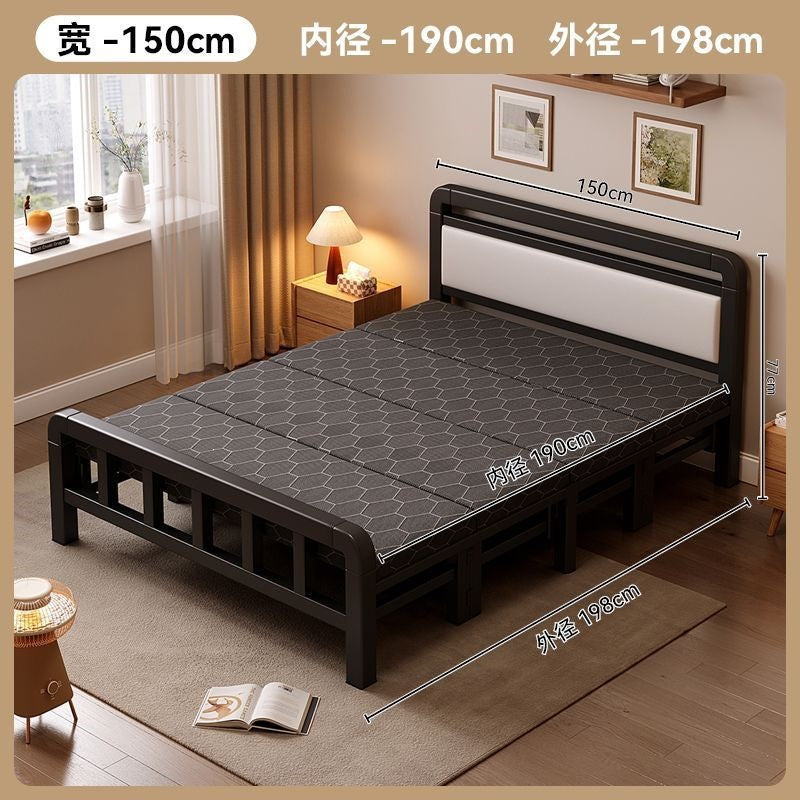 Four-fold foldable bed single bedfor homesimple office lunch break double rental house adult iron bed