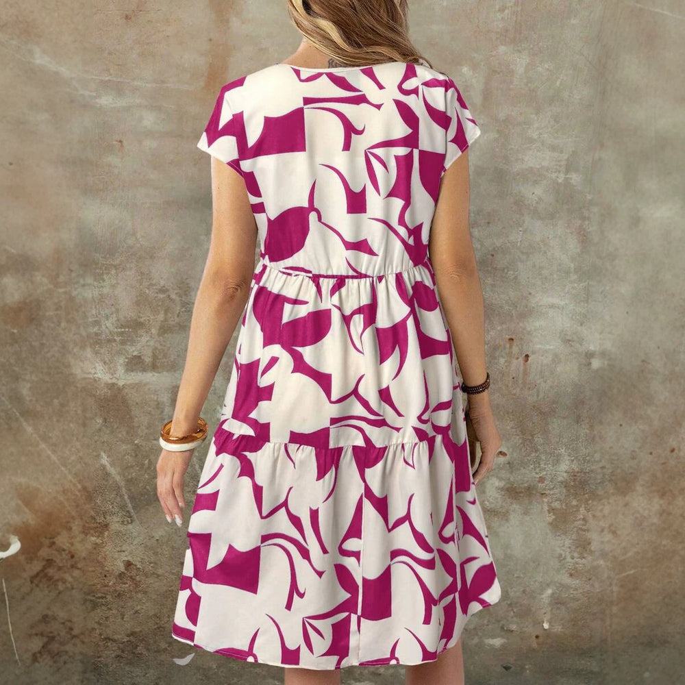Women's geometric print short sleeve crew neck casual mini dress - spring/summer collection