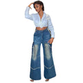 European and american style straight-leg jeans -  foreign trade women's fashion hot girl washed vintage high-waisted wide-leg pants