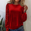 new arrival: independent e-commerce fashion women's gold velvet crew neck sequin patchwork long sleeve t-shirt top (us & european style)
