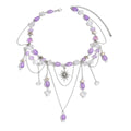 European and american cross-border purple fairy style tassel sun pendant necklace women's retro french layered necklace