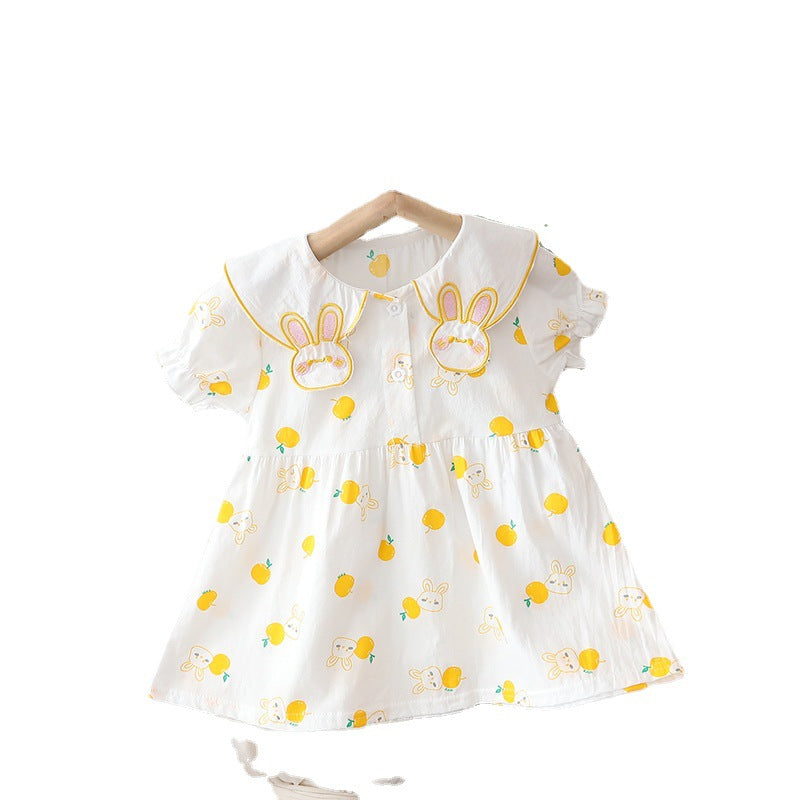 Girls' summer dress  new arrival: short-sleeve, lightweight a-line dress with printed design - soft and skin-friendly