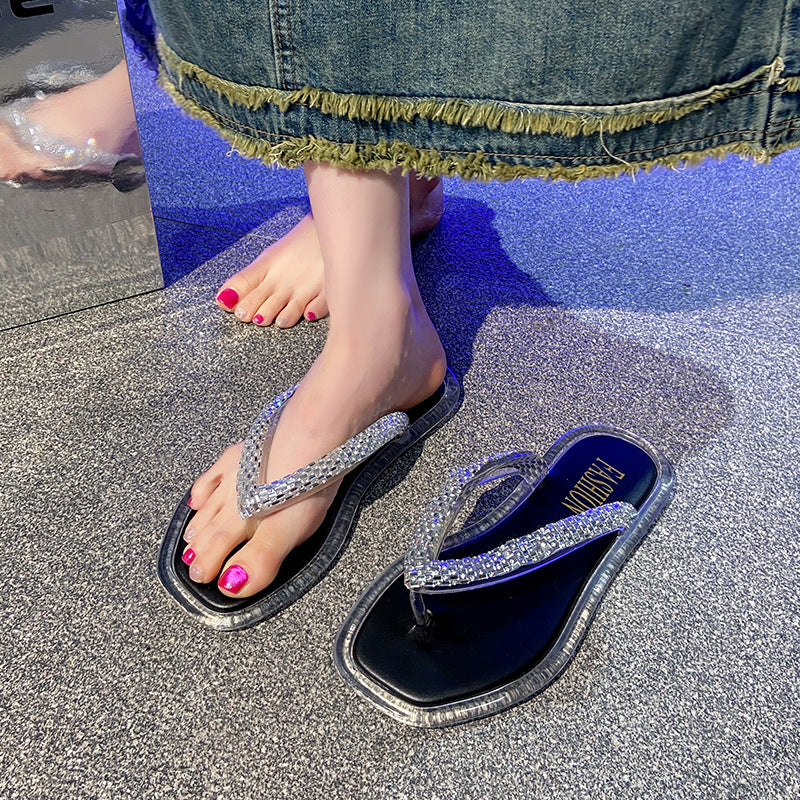 Fashion rhinestone flip-flops for women summernew arrival sparkling crystal transparent outwearnon-slipabrasion resistant flip-flops