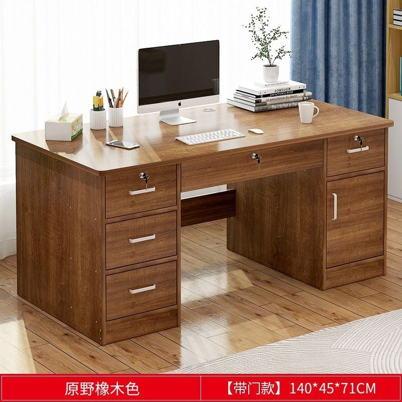 Office desk with lock, workstation with drawers, desk and chair set for employees, home desktop minimalist computer desk