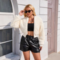 European and american fashion women's faux lambswool cropped jacket loose plush baseball jacket outerwear - /tiktok