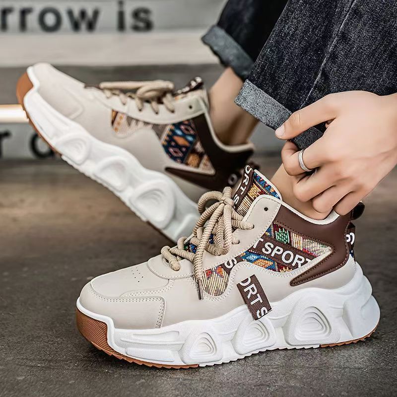 2025 spring new high-top breathable versatile casual men's shoes youth running thick-soled non-slip athletic dad shoes