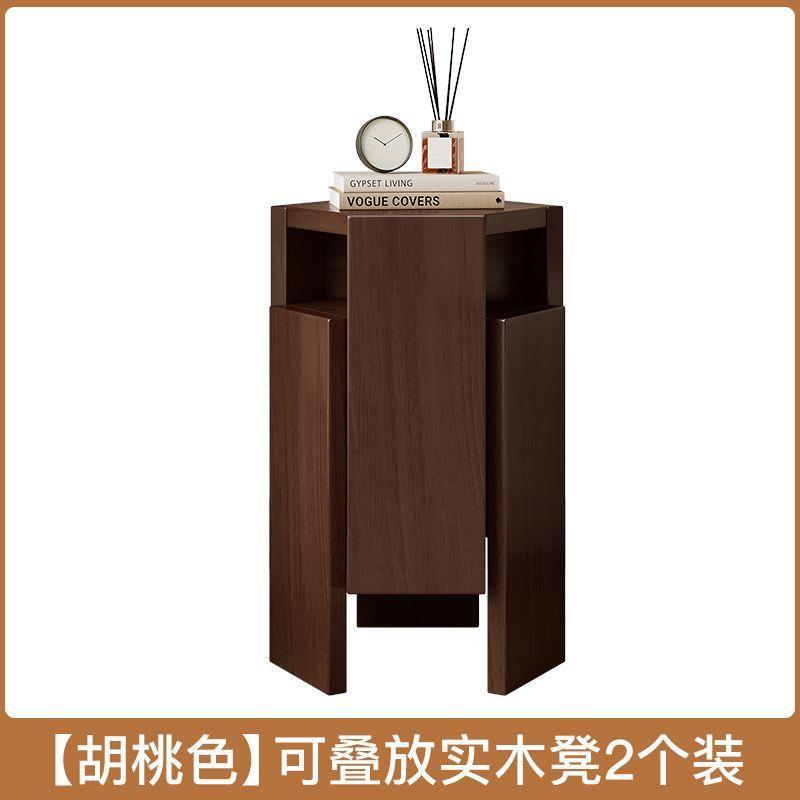Stackable solid wood stool - modern minimalist hexagon design - lightweight & luxe storage ottoman - perfect for home & dining
