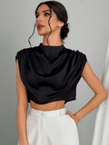 European and american style spring/summer pleated satin blouse - bestselling cross-border e-commerce item - satin-like silk cropped shirt