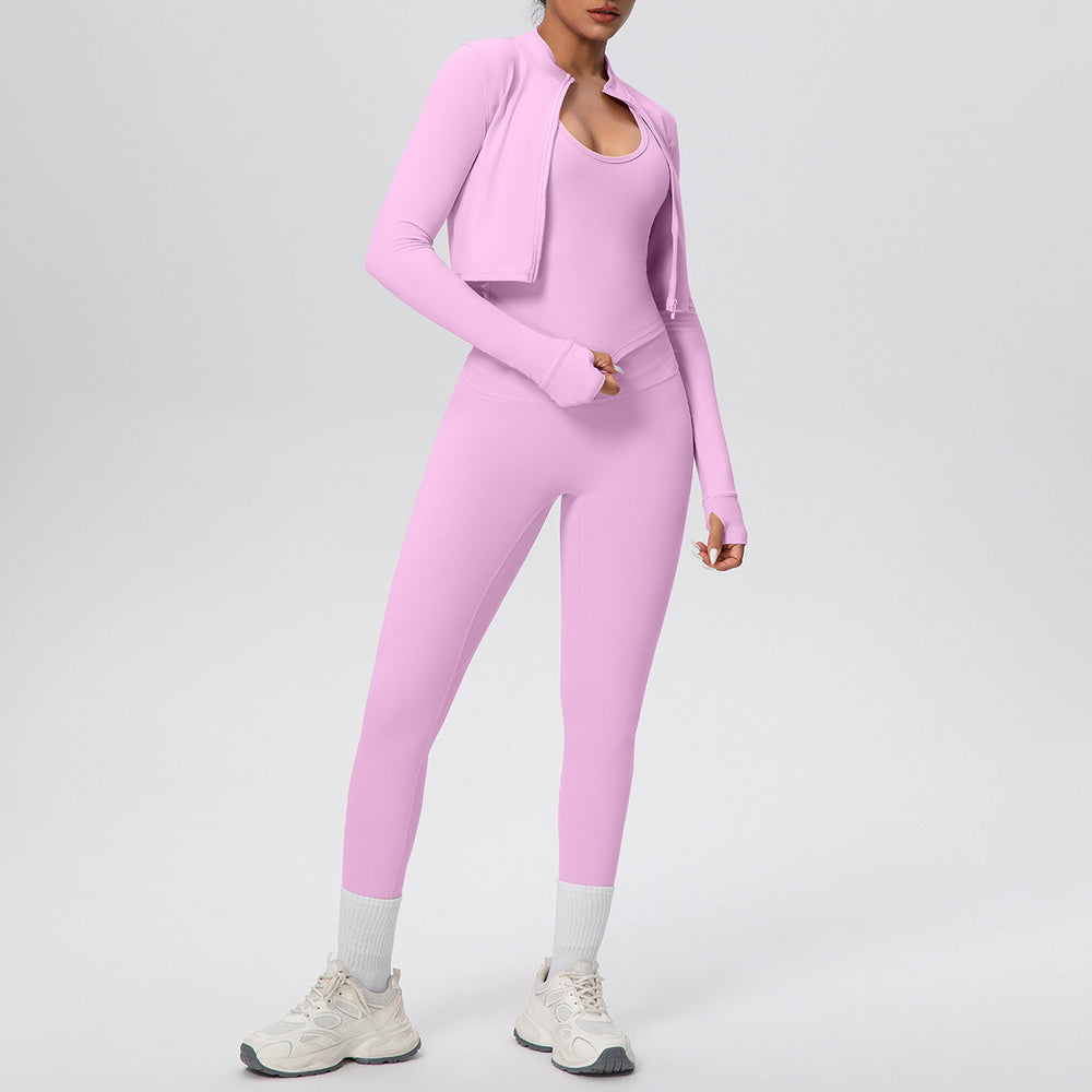 Cloud-feel high-waisted compression quick-dry yoga set - breathable casual pilates workout outfit - running fitness three-piece set for women