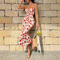 Amazon cross-border retrofrenchromantic seaside vacation style tie back waist floral wrap chest silm long suspender skirt