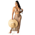 Amazon summer collection: european & american style sexy cutout tassel knit beach dress set - direct from the cross-border factory