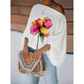 Amazon watercolor floral placement print asymmetrical neck lantern sleeve blouse - casual, loose fit, slimming top for women