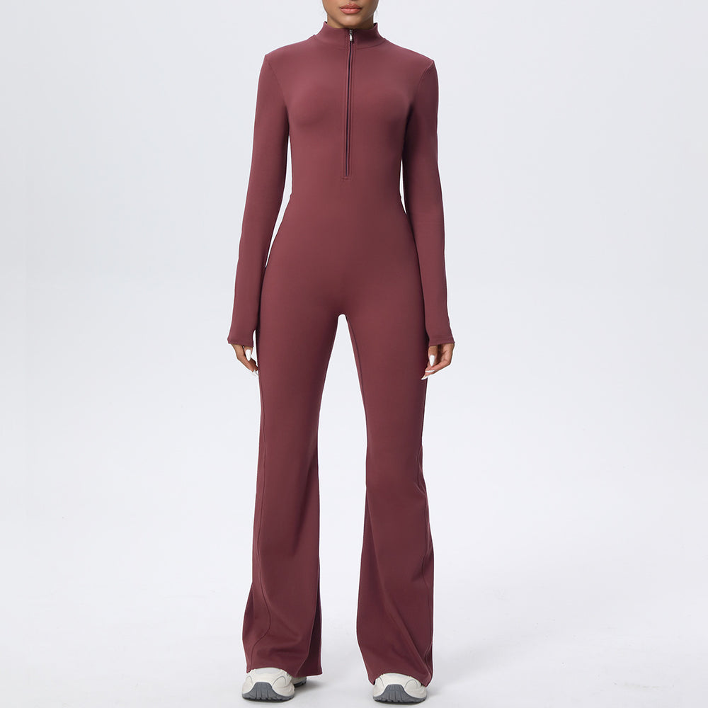 New arrival nude yoga jumpsuit all-in-one stand collar quick-drying sports jumpsuit wide leg running fitness suit for women