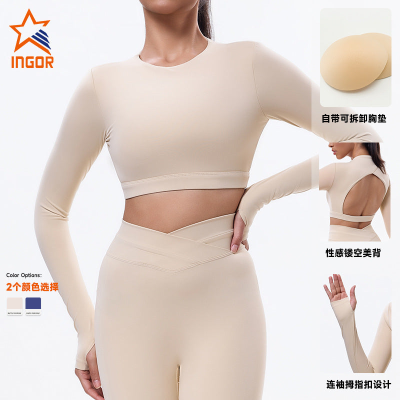 New backless fall/winter activewear top for women - padded, beautiful back, pilates, yoga, long sleeve workout top
