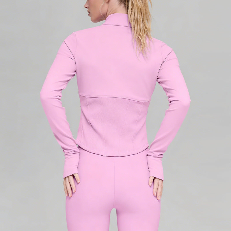 new arrival quick-drying yoga clothes long sleeves sports yoga pants silmtops zipper breathable outwearsuit
