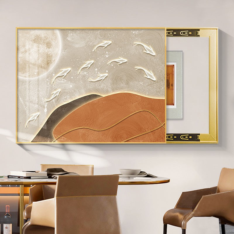 Nine fish map meter box decorative painting modern simplicity blocking restaurant distribution box power box free punching creative hanging painting