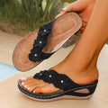 Export cross-border plus size wedge thick bottom sandals women's outer wear flip-flops flower casual beach roman flip-flops