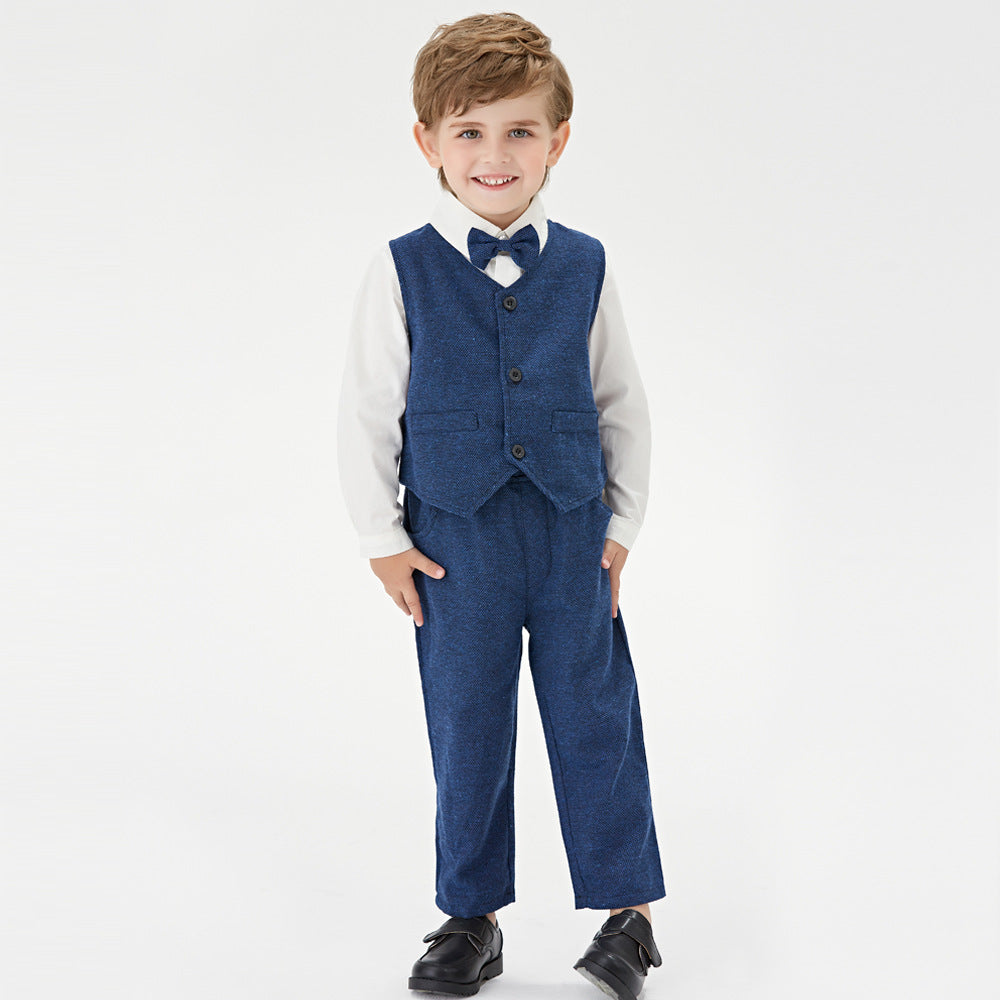 Wholesale children's gentleman outfit: new spring plaid vest set for boys - perfect for birthdays and first birthday celebrations
