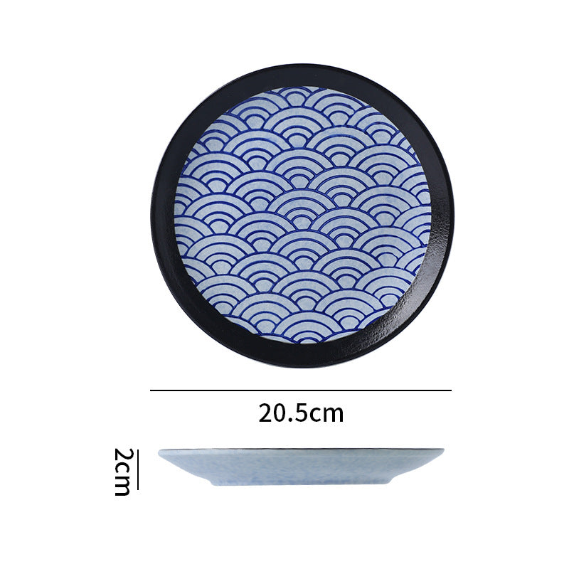 Japanese classic blue pattern tableware hotel style western food plate deep plate for home high-looking rice bowl byron tableware
