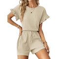 European and american cross-border independent station  solid color summer and spring casual two-piece set: top and shorts