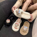 2025 trendy cute shirley mei fuzzy cotton slippers - women's winter outdoor wear, warm thick sole, indoor home slides