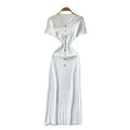 Xiaoxiangfeng fashionablefashionable metal buckle silm short-sleeved knittingdress female summerfrench waist sweater skirt