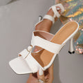 French chic white square-toe stiletto heel sandals - new summer collection with t-strap buckle detail