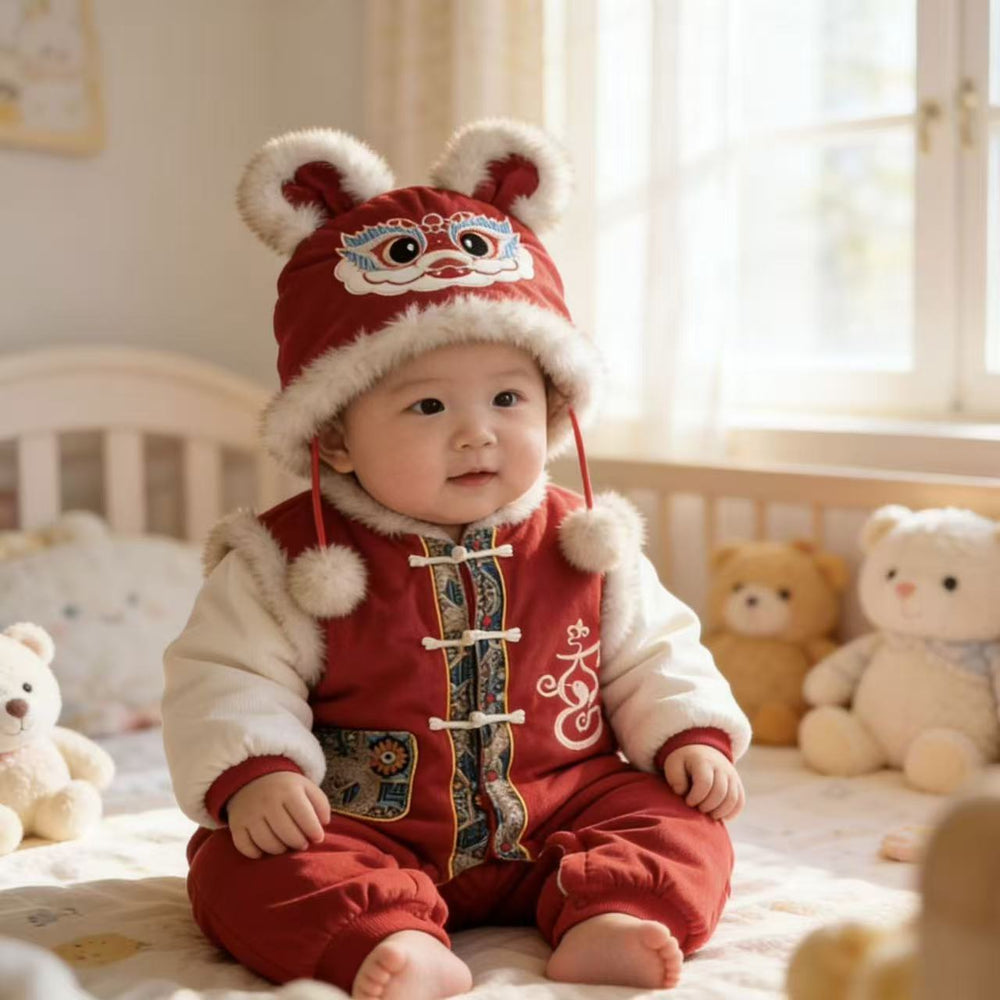New year's outfit winter newborn infant baby new year's greeting clothes winter onesie outerwear romper trendy crawling suit