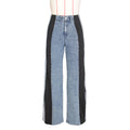summer fashion patchwork three-stripe wide-leg denim pants - new women's casual high-waisted stretch straight-leg trousers