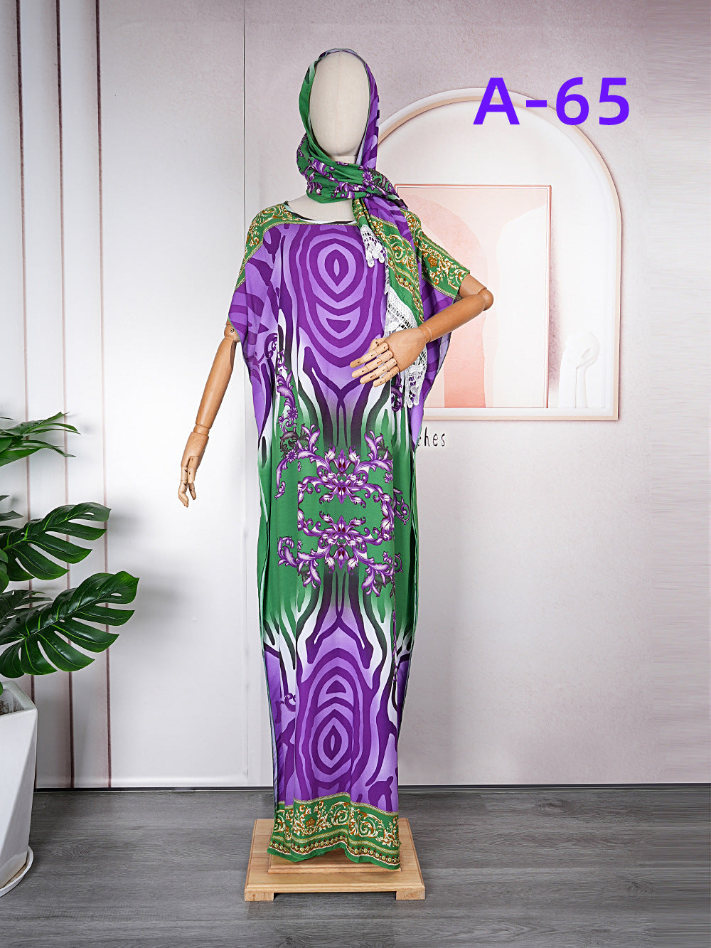 supply  contrast color chiffon dress with headscarf african plus size women's robe