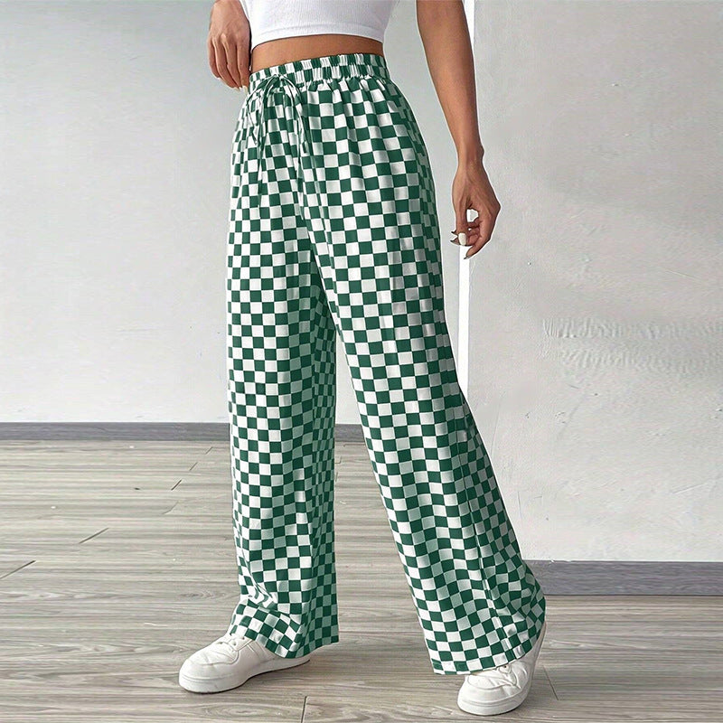 Ruihu 2025 summer  independent station  Europe and the United States black and white plaid casual pants long ins straight pants women's clothing