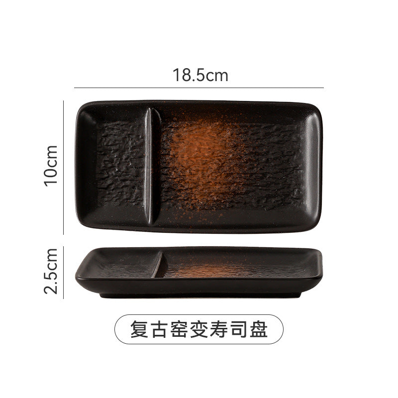 Japanese-style divided plate ceramic dinner plate for home use, single serving creative ceramic sushi plate with sauce dishes, restaurant commercial use