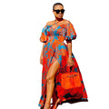 2025 new spring/summer cross-border amazon fashion: women's printed slit bandeau halter v-neck maxi dress