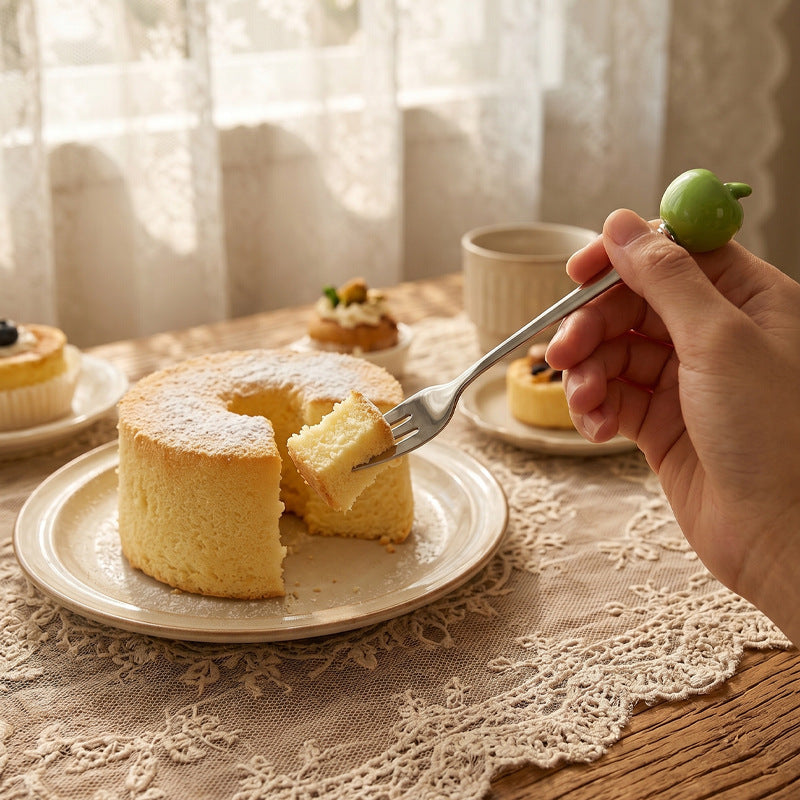 Colorful apple fork and spoon set - creative spoons with stainless steel and ceramic handles for fruit, coffee, cake, and desserts - wholesale