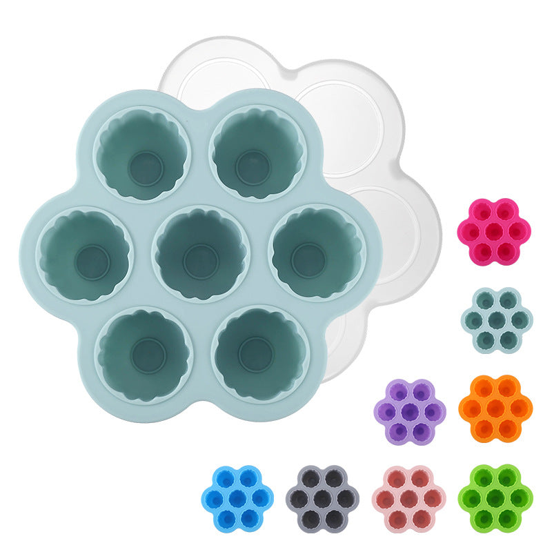 Food-grade silicone 7-cavity grapefruit-shaped jelly mold, home ice cube tray, baby food refrigeration box, ice mold with lid