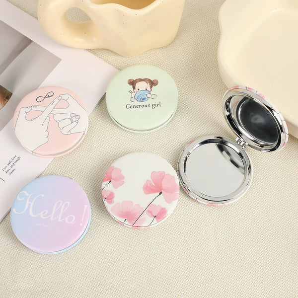 Round makeup carry-on folding small mirror mini cartoon double-sided girl cute dressing mirror cute portable mirror