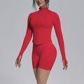 seamless pure color tight high elastic breathable stand collar zipper outwear sports running fitness yoga suit for women