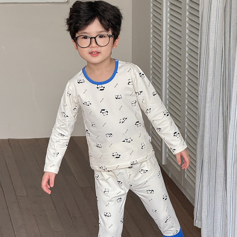 Kids type a autumn clothes and long trousers boys pure cottonintimatessuit girl lycra cotton home clothes pajamas pure cottoncomfortable