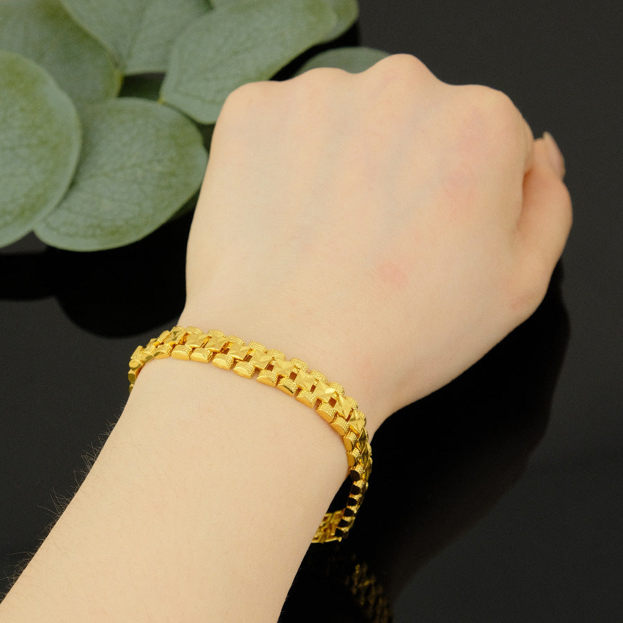 Women's leaf-shaped teardrop heart-shaped snap bracelet, geometric design bracelet, imitation gold plated 24k gold bracelet