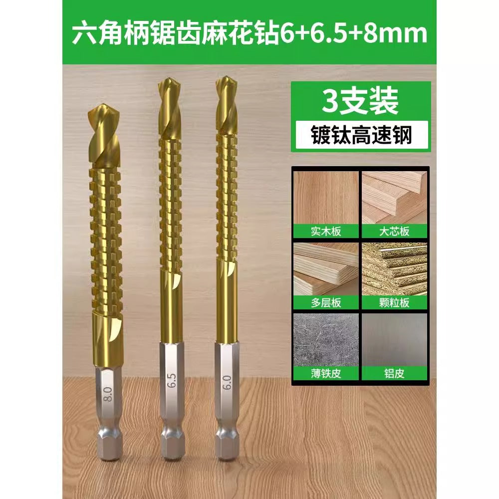 Baolian hexagonal handle sawtooth drill, woodworking special cable stitch drill bit, alloy cutting electric drill drill flower
