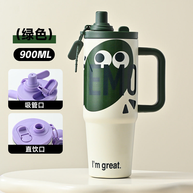 Influencer-approved new giant insulated tumbler: 316 stainless steel straw water bottle, high-style, large capacity, car-ready ice tumbler