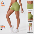 Three-quarter pants pure colorhigh waist tummy control butt lift peach tight fitness sports pants front cross outwear yoga shorts