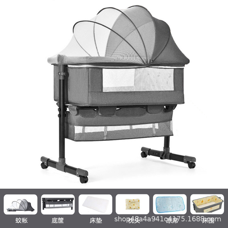 Newborn multifunctional crib convertible to big bed, baby bed, bassinet, foldable, mobile, adjustable height, portable