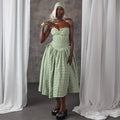 European and american women's clothing  autumn new collection: sweet and fresh striped bandeau high-waisted slimming a-line midi dress