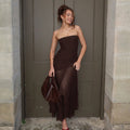 fashion:  summer new arrivals - solid color sexy bandeau sleeveless mesh patchwork dress (europe & america)