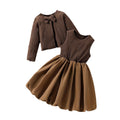 girl skirt suit brown pit stripes corduroy outwearpatchwork vest bows cute kids skirt