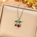 [titanium steel] japanese and korean cross-border popular cherry necklace for women, versatile, fashionable and high-end inlaid clavicle chain accessories